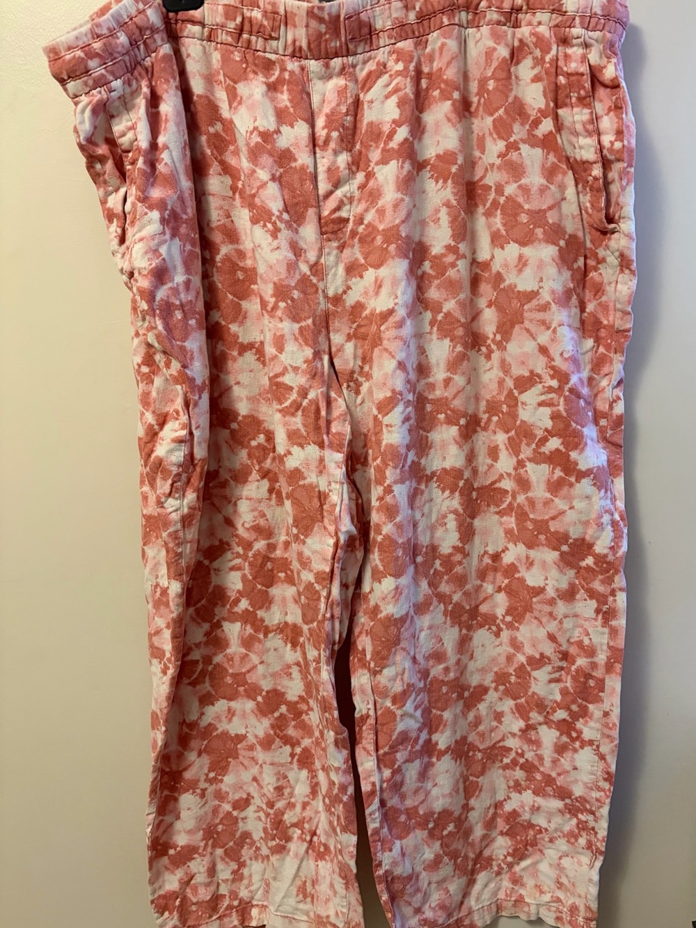 Old Navy Pink & White Tie Die Wide Leg Linen Pants